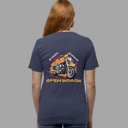 Open Roads | Women's Bikers T-Shirt | Navy Blue