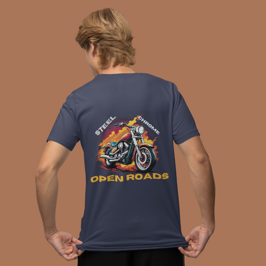 Open Roads | Men's Bikers T-Shirt | Navy Blue