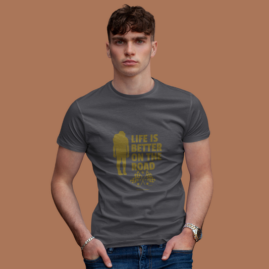 Life is better on the Road | Men's Bikers T-Shirts | Steel Grey